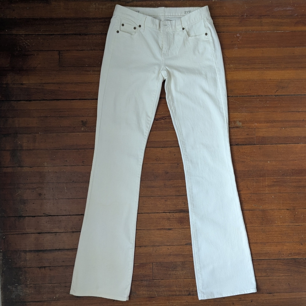 J. Crew Off-White 8" Low Rise Full-length Stretch Bootcut Jeans Sz 27 T